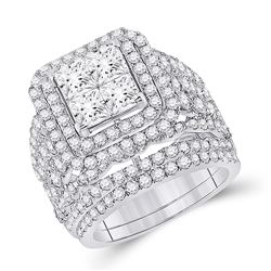 Princess Diamond Bridal Wedding Ring Band Set 5 Cttw 14kt White Gold - REF-505F5W