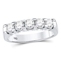 Womens Machine Set Round Diamond 5-stone Wedding Band 1 Cttw 14kt White Gold - REF-109R5X