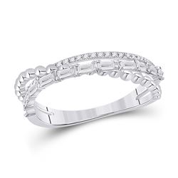 Womens Baguette Diamond Crossover Band Ring 1/3 Cttw 14kt White Gold - REF-35K5Y