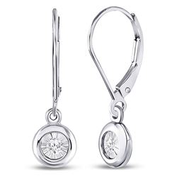 Womens Round Diamond Illusion Dangle Leverback Earrings 1/20 Cttw 10kt White Gold - REF-10A5M