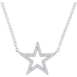 Womens Round Diamond Star Outline Pendant Necklace with 18" Chain 1/8 Cttw 10kt White Gold - REF-12A