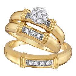 His Hers Round Diamond Cluster Matching Wedding Set 1/4 Cttw 10kt Yellow Gold - REF-38K9Y