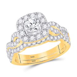 Round Diamond Bridal Wedding Ring Band Set 1-1/2 Cttw 14kt Yellow Gold - REF-181Y9N