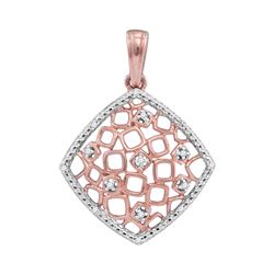 Womens Round Diamond Offset Square Cluster Pendant 1/20 Cttw 10kt Two-tone Gold - REF-8Y5N