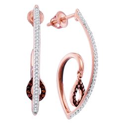 Womens Round Red Color Enhanced Diamond Teardrop Dangle Earrings 1/4 Cttw 10kt Rose Gold - REF-27A9M
