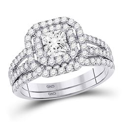 Princess Diamond Bridal Wedding Ring Band Set 1-1/2 Cttw 14kt White Gold - REF-153H5R
