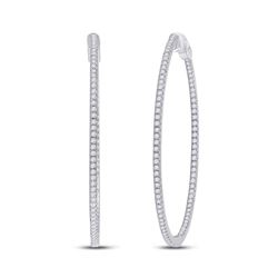Womens Round Diamond Hoop Earrings 1-3/4 Cttw 14kt White Gold - REF-164M5H