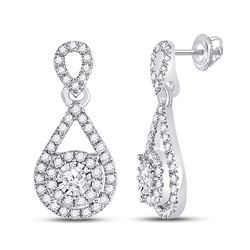 Womens Round Diamond Teardrop Stud Earrings 1/2 Cttw 10kt White Gold - REF-19N5F