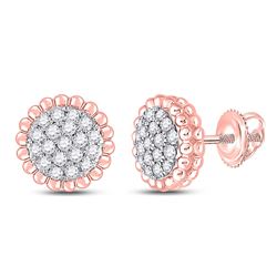 Womens Round Diamond Flower Cluster Earrings 1/4 Cttw 10kt Rose Gold - REF-19F5W