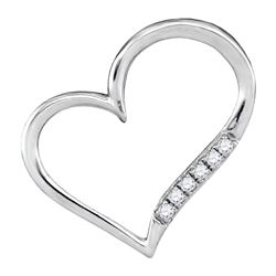 Womens Round Diamond Heart Outline Pendant 1/20 Cttw 10kt White Gold - REF-6H5R