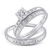Image 1 : His Hers Round Diamond Cluster Matching Wedding Set 1/10 Cttw 10kt White Gold - REF-21M5H
