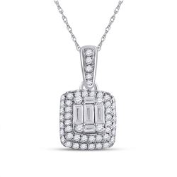 Womens Baguette Diamond Cluster Pendant 5/8 Cttw 14kt White Gold - REF-49X9A