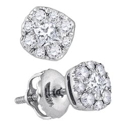 Womens Princess Diamond Cluster Earrings 1/3 Cttw 14kt White Gold - REF-25W9K