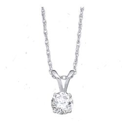 Womens Round Diamond Solitaire Pendant 1/4 Cttw 14kt White Gold - REF-18N5F