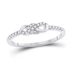 Womens Round Diamond Knot Stackable Band Ring 1/6 Cttw 10kt White Gold - REF-15X9A