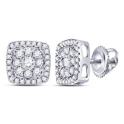 Womens Round Diamond Square Cluster Earrings 1/2 Cttw 14kt White Gold - REF-32M5H