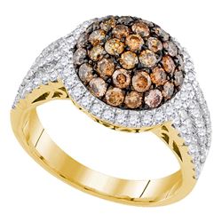 Womens Round Brown Diamond Circle Cluster Ring 2 Cttw 10kt Yellow Gold - REF-87F5W
