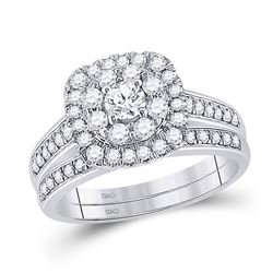 Round Diamond Bridal Wedding Ring Band Set 1 Cttw 14kt White Gold - REF-79H5R