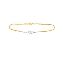 Womens Round Diamond Double Linked Heart Bracelet 1/5 Cttw 10kt Yellow Gold - REF-25W9K