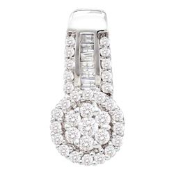 Womens Round Diamond Cluster Pendant 1/2 Cttw 14kt White Gold - REF-32F5W