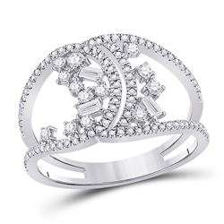 Womens Round Diamond Scattered Fashion Ring 1/2 Cttw 14kt White Gold - REF-38F9W
