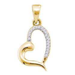 Womens Round Diamond Heart Pendant 1/20 Cttw 10kt Yellow Gold - REF-5N5F