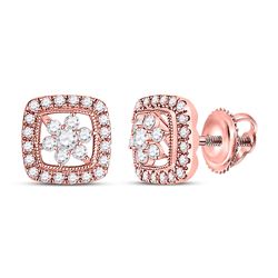 Womens Round Diamond Floral Cluster Earrings 3/8 Cttw 14kt Rose Gold - REF-28K5Y