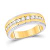 Image 1 : Mens Round Diamond Wedding Machine-Set Band Ring 1 Cttw 14kt Two-tone Gold - REF-118W9K