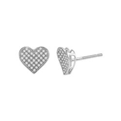 Womens Round Diamond Heart Cluster Earrings 1/4 Cttw 10kt White Gold - REF-15R9X