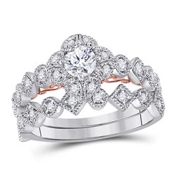 Round Diamond Bridal Wedding Ring Band Set 3/4 Cttw 14kt Two-tone Gold - REF-87N5F