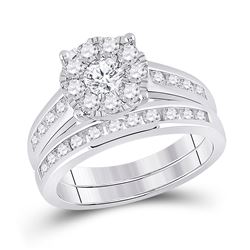 Round Diamond Bridal Wedding Ring Band Set 1-1/2 Cttw 14kt White Gold - REF-140R5X