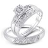 Image 1 : His Hers Round Diamond Cluster Matching Wedding Set 1/10 Cttw 10kt White Gold - REF-21X5A
