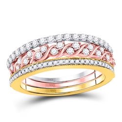 Womens Round Diamond Trio Stackable Band Ring Set 3/4 Cttw 10kt Tri-Tone Gold - REF-49K9Y