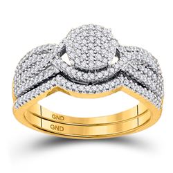 Round Diamond Cluster Bridal Wedding Ring Band Set 1/2 Cttw 10kt Rose Gold - REF-35H5R