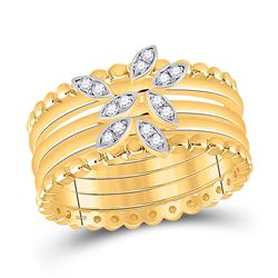 Womens Round Diamond 5-Piece Leaf Stackable Band Ring Set 1/10 Cttw 14kt Yellow Gold - REF-41Y9N