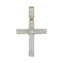 Mens Round Diamond Cross Charm Pendant 1/2 Cttw 10kt Yellow Gold - REF-38N9F