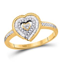 Womens Round Diamond Heart Ring 1/4 Cttw 10kt Yellow Gold - REF-21A9M