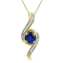 Womens Round Lab-Created Blue Sapphire Solitaire Diamond Pendant 1 Cttw 10kt Yellow Gold - REF-10R5X