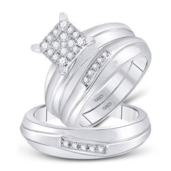 His Hers Round Diamond Cluster Matching Wedding Set 3/8 Cttw 10kt White Gold - REF-49M5H
