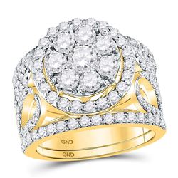 Round Diamond Bridal Wedding Ring Band Set 3 Cttw 14kt Yellow Gold - REF-241M5H