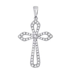 Womens Round Diamond Gothic Cross Pendant 1/3 Cttw 10kt White Gold - REF-18X5A