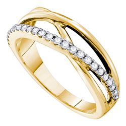 Womens Round Diamond Crossover Band Ring 1/4 Cttw 14kt Yellow Gold - REF-32R9X