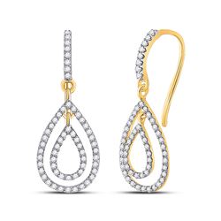 Womens Round Diamond Teardrop Dangle Earrings 1/2 Cttw 10kt Yellow Gold - REF-24R9X