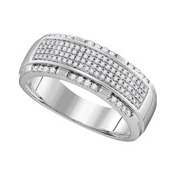 Mens Round Diamond Pave Band Ring 1/2 Cttw 10kt White Gold - REF-48N9F