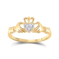 Womens Round Diamond Claddagh Heart Ring .02 Cttw 14kt Yellow Gold - REF-15K5Y