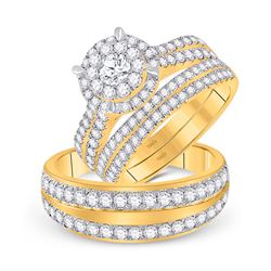 His Hers Round Diamond Solitaire Matching Wedding Set 2-1/5 Cttw 14kt Yellow Gold - REF-167F5W