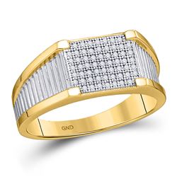Mens Round Diamond Ribbed Square Cluster Ring 1/5 Cttw 10kt Yellow Gold - REF-21M5H