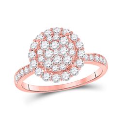 Womens Round Diamond Halo Cluster Ring 1 Cttw 14kt Rose Gold - REF-63K9Y