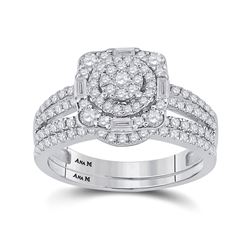 Round Diamond Bridal Wedding Ring Band Set 1 Cttw 14kt White Gold - REF-74K5Y