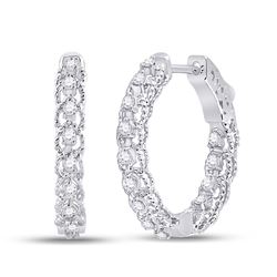 Womens Round Diamond Hoop Earrings 1/2 Cttw 14kt White Gold - REF-49Y9N